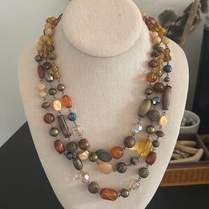 Vintage 60’s Multi Colored Glass & Gemstone Multi-strand Bib Necklace